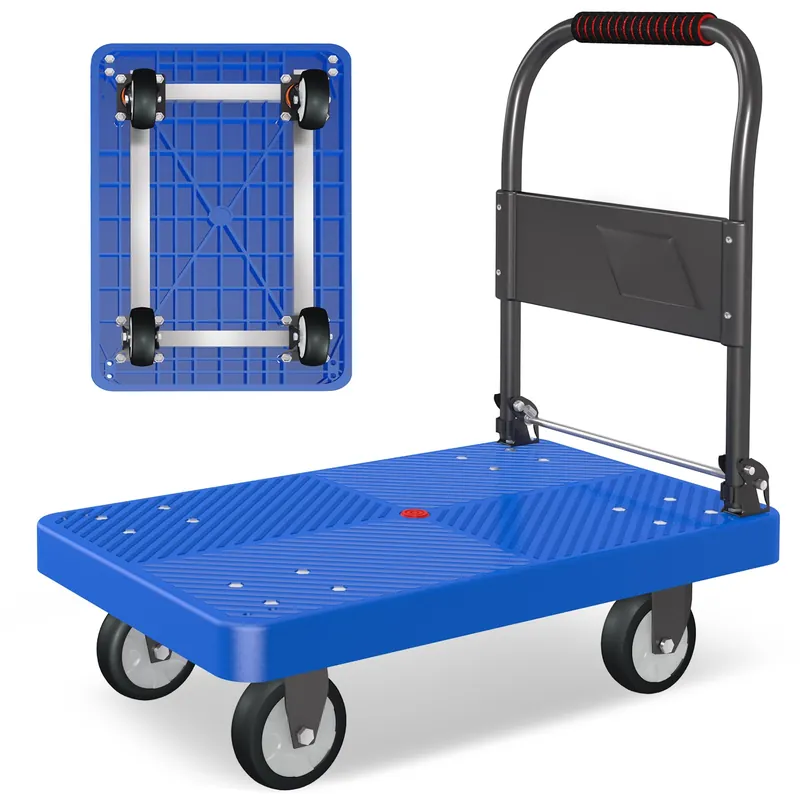 Platform Truck, 880lbs Capacity Heavy-Duty Foldable Hand Cart w/ 360° Swivel Wheels