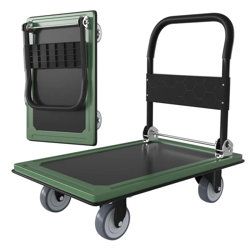 WUD Push Cart, Folding Mobile Platform Trolley,Thickened and Reinforced, 360° Swivel Wheels