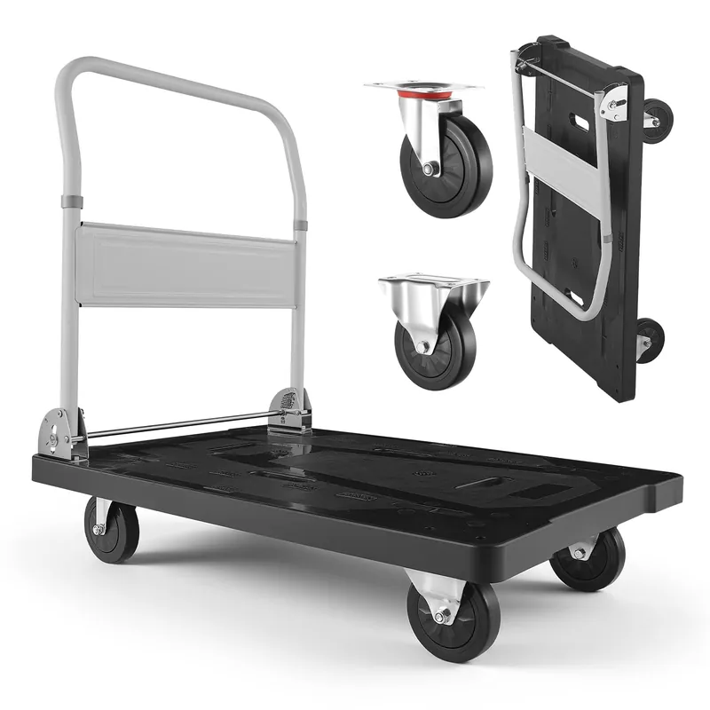 Foldable Push Cart Dolly, 660 lbs Capacity, Folding Platform Truck with Swivel Wheels, Moving Platform Hand Truck Flatbed Cart,