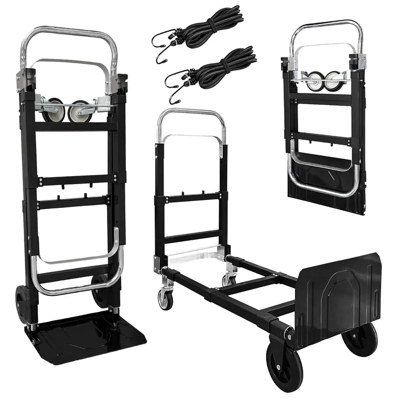 3 in 1 Folding Hand Truck, 600Lbs Capacity, Heavy Duty Collapsible Cart with Retractable Handle and 4 Rubber Wheels
