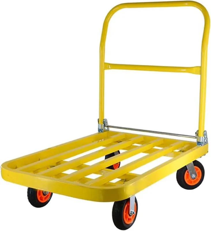 Carts with Wheels,Bright Yellow Heavy Duty Dolly Steel Push Truck Folding Flatbed Cart
