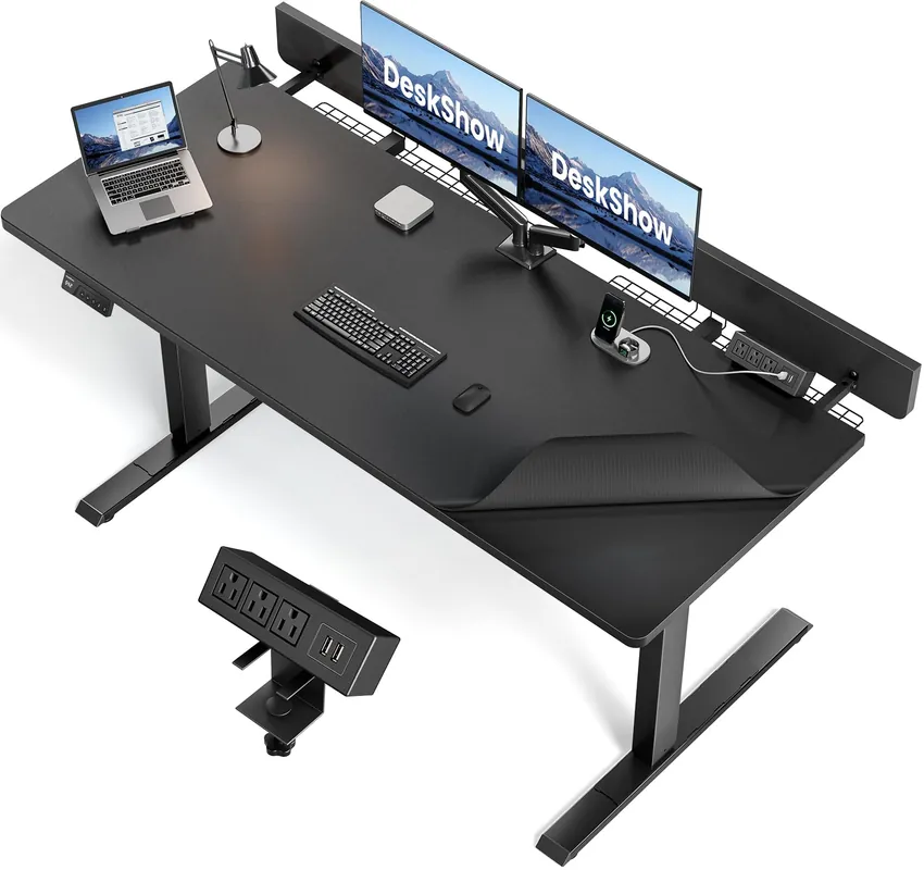 Electric Standing Desk Adjustable - 60 x 30 Inch Sit Stand Desk with Flip-Top Cable Management
