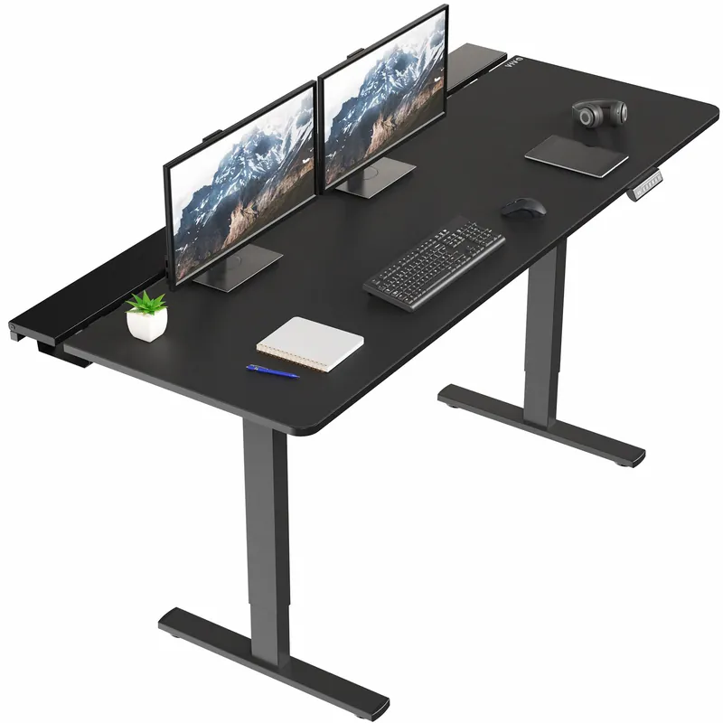 Standing Adjustable Gaming Desk with Hidden Cable Trays, Full-Size Mouse Pad, Holds 220 lbs