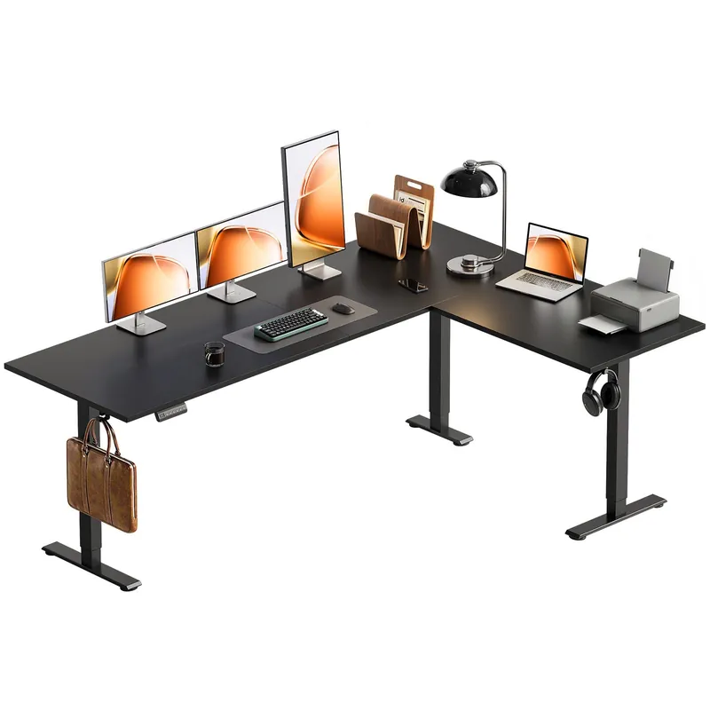 71 Inch Reversible L Shaped Electric Standing Desk, Height Adjustable Corner Stand up Desk