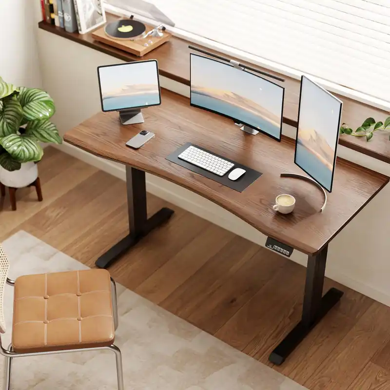 Solid Wood Electric Standing Desk 55"x23.6"Home Office Desk,Adjustable Workbench with 3 Stages Single Motor
