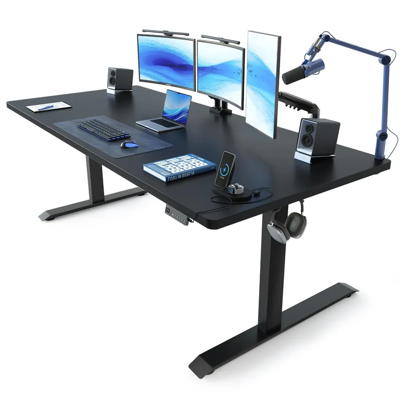 Standing Desk with Integrated Dual-Beam, Cable Management, 3 Memory Height Adjustable Computer Desk for Home Office Workstation