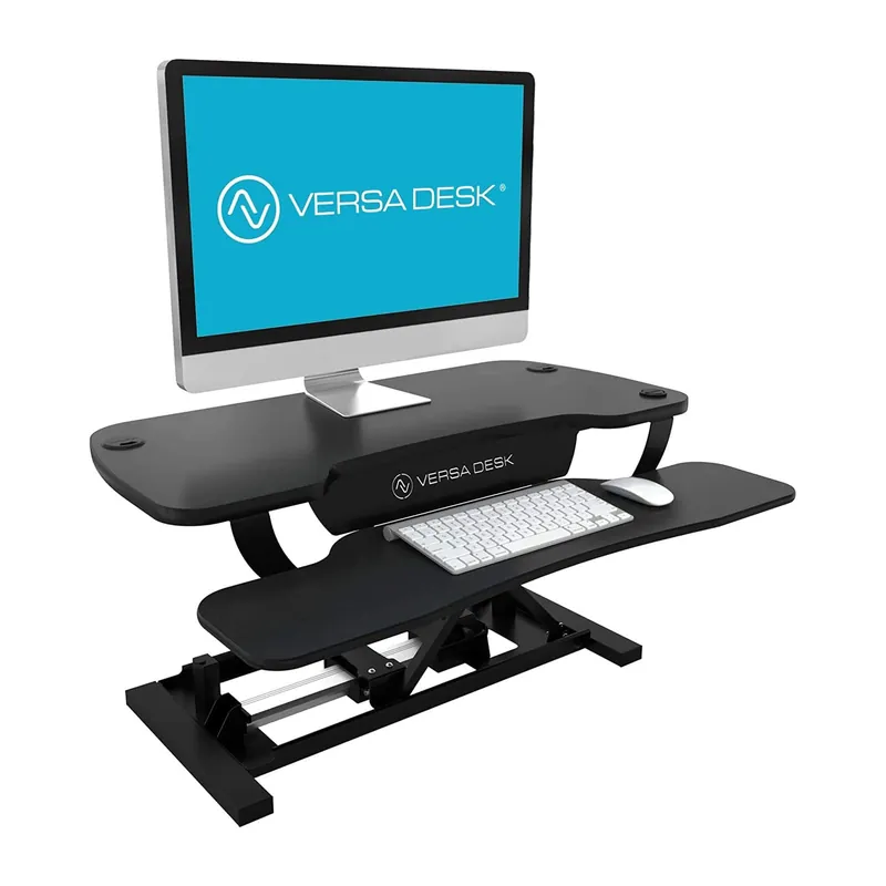 40" Electric Standing Desk Converter - Adjustable Height Desktop Riser with USB Charging Outlet & Detachable Keyboard Tray - Holds