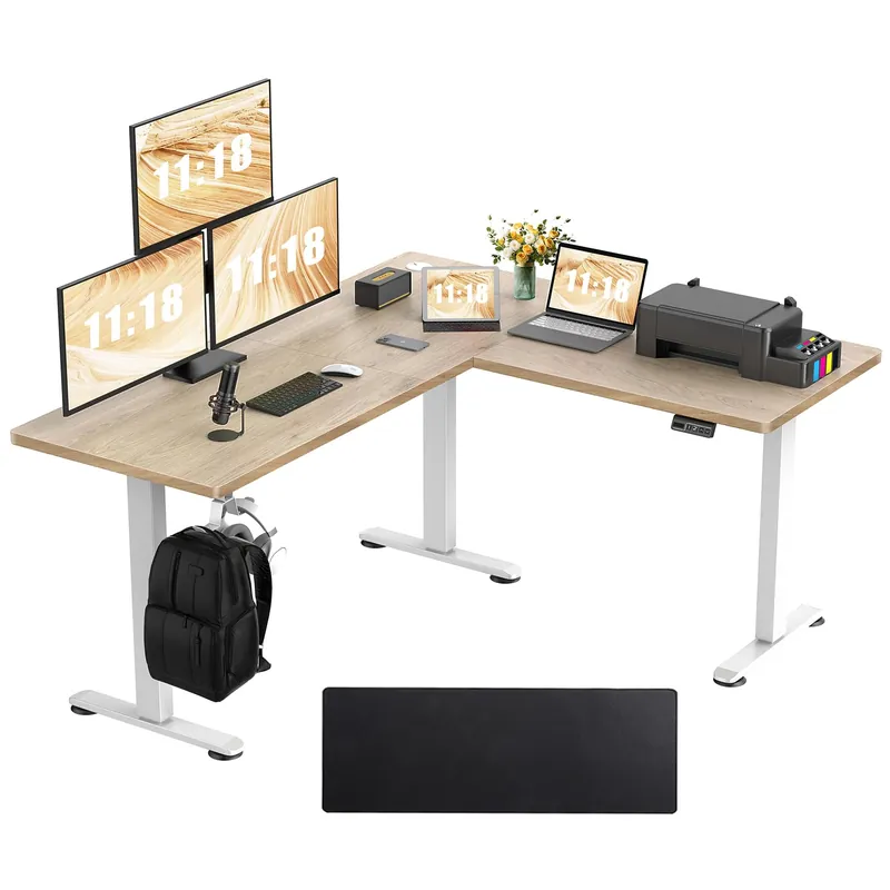 63x55 Inch L Shaped Standing Desk, Electric Adjustable Height Stand Up Desk, Corner sit Stand Desk with 39x18 in Mouse Pad