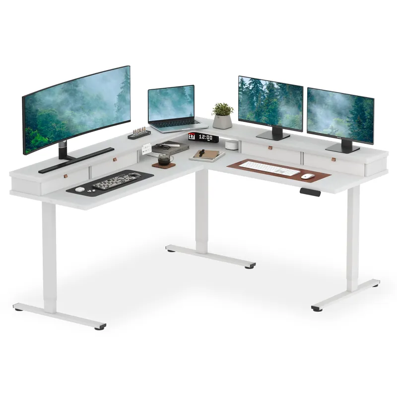 71" L Shaped Standing Desk with 4 Drawers, Height Adjustable Stand up Desk, Corner Gaming Desk with Monitor Stand