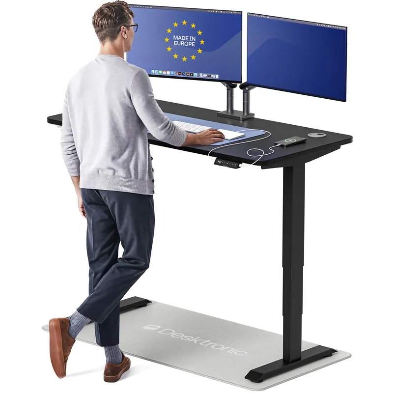 Desktronic HomePro Standing Desk 54x28 — Made in Europe, Ergonomic Sit Stand Home Office Desk, Electric Height Adjustable