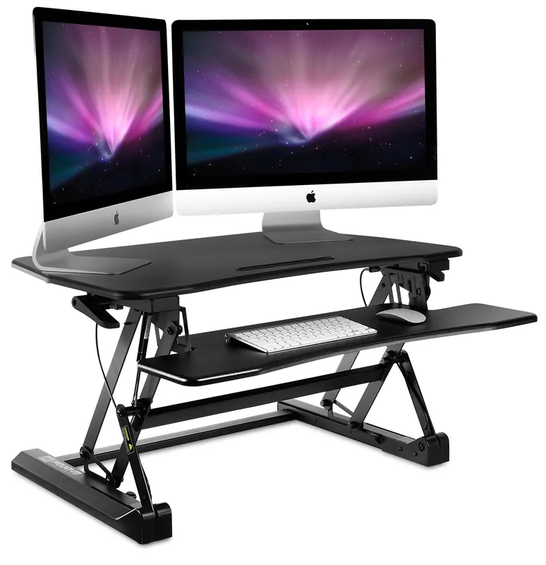 Mount-It! 35.5" Standing Desk Converter with Keyboard Tray – Adjustable Sit Stand Desk Riser for Dual Monitors