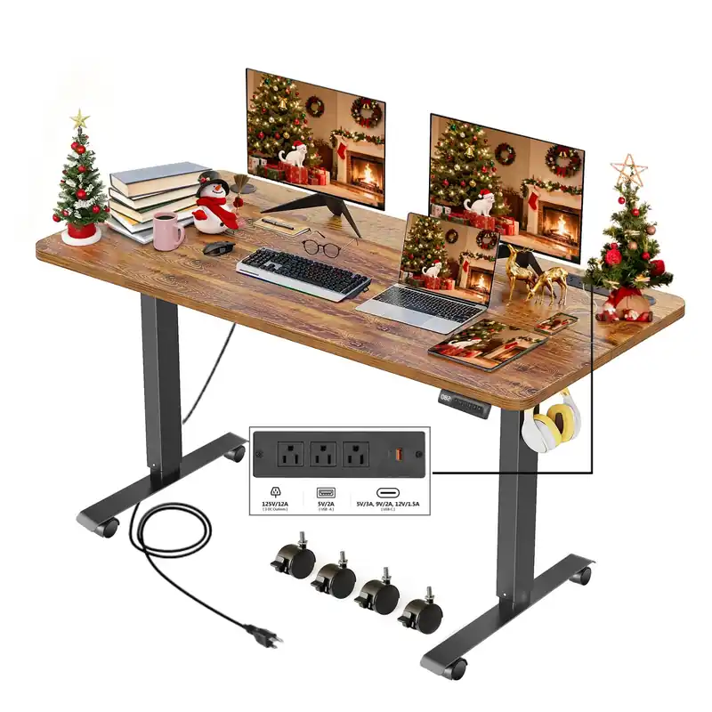 Electric Adjustable Height Standing Desk, 55×24 Inches Sit Stand Desk with Power Socket