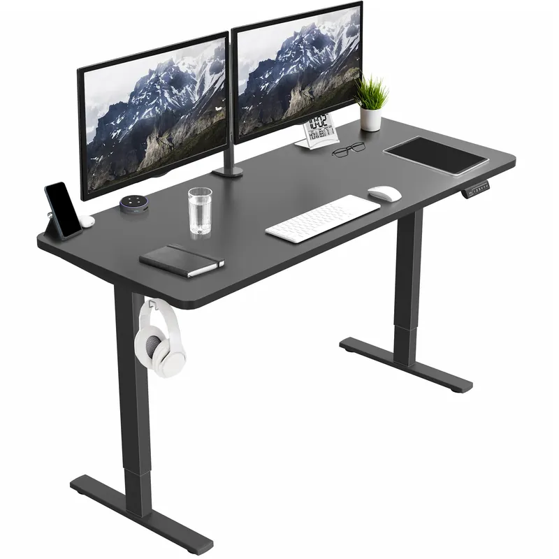 Electric 60 x 24 in Standing Desk, Memory Height Adjustment, 1B Series, Holds 220 lbs, One-Piece Black Top, Black Frame