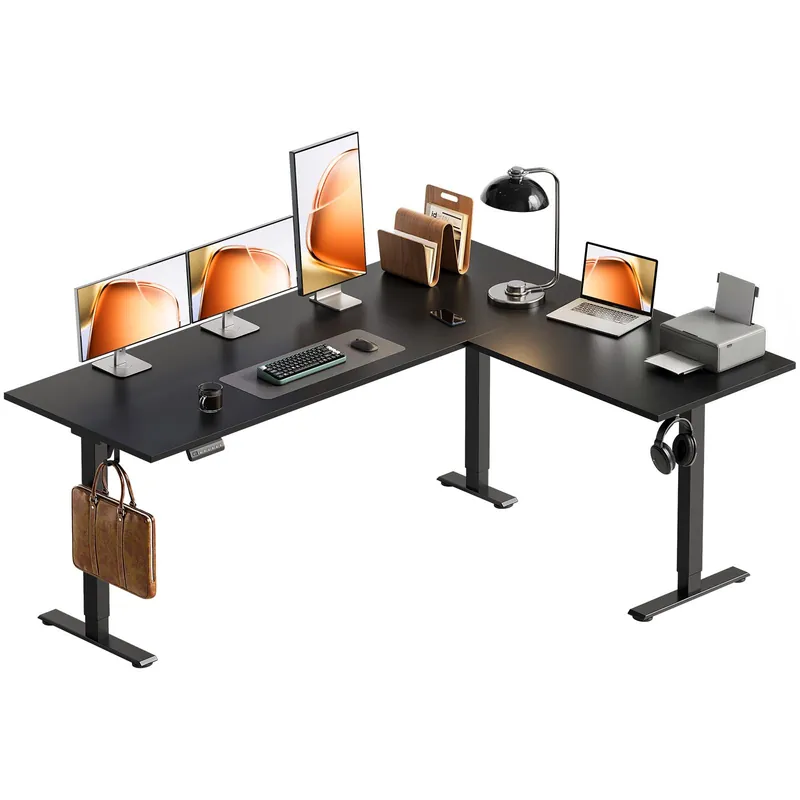 63 Inch Reversible L Shaped Electric Standing Desk, Height Adjustable Corner Stand up Desk