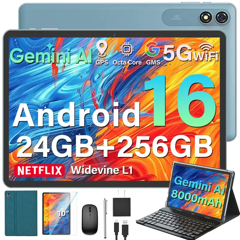 2026 Upgraded Android 16 Tablet, 10 inch Tablet with Keyboard, 24GB+256GB+2TB Expand