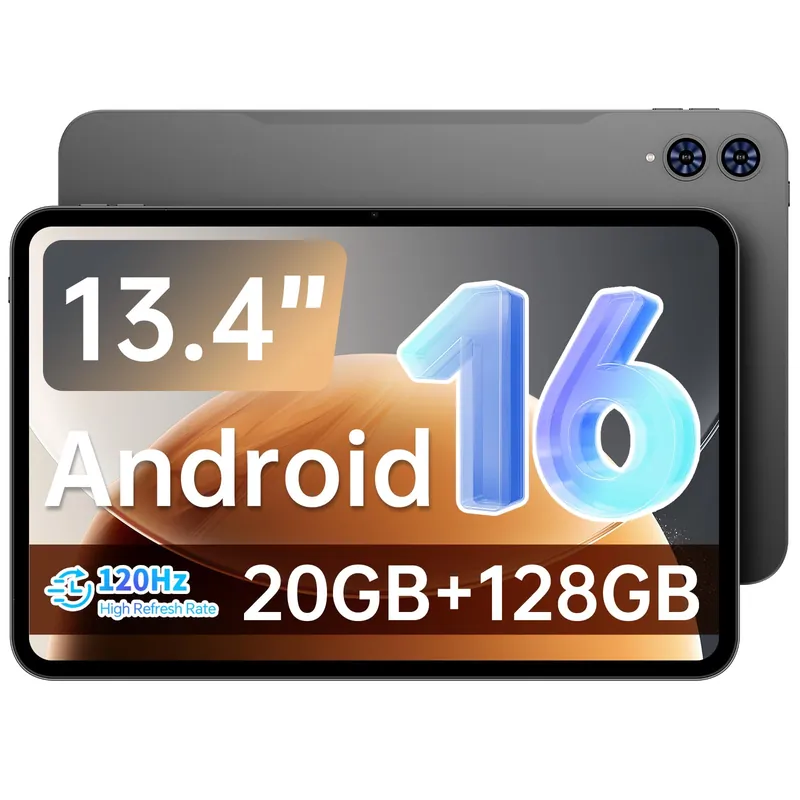 Android 16 T65 13.4 inch Large Tablet, 20GB+128GB,120Hz 1920x1200 IPS Display,2.2Ghz Octa-Core Processor
