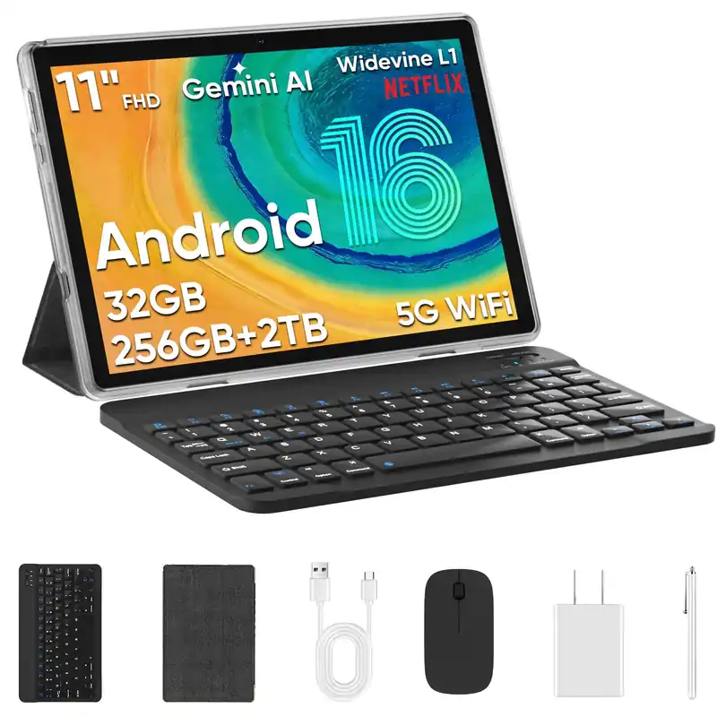 Tablet with Keyboard Case, 2-in-1 Laptop for Student/Elderly (Black Case and Keyboard