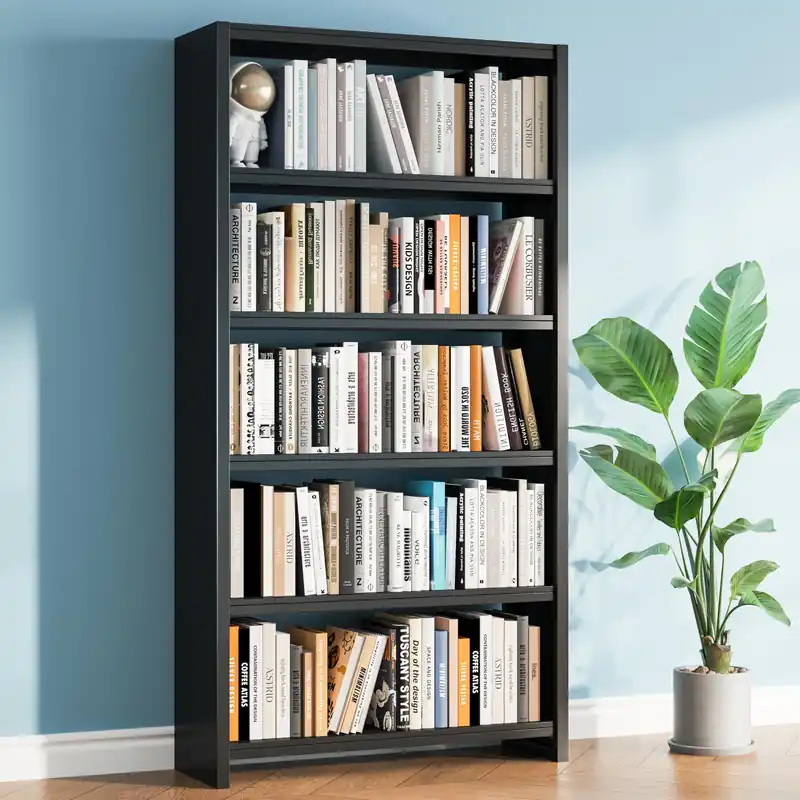 5 Tier Metal Bookshelf, Black 69" Tall Bookcase, Large Heavy Duty Book Shelves