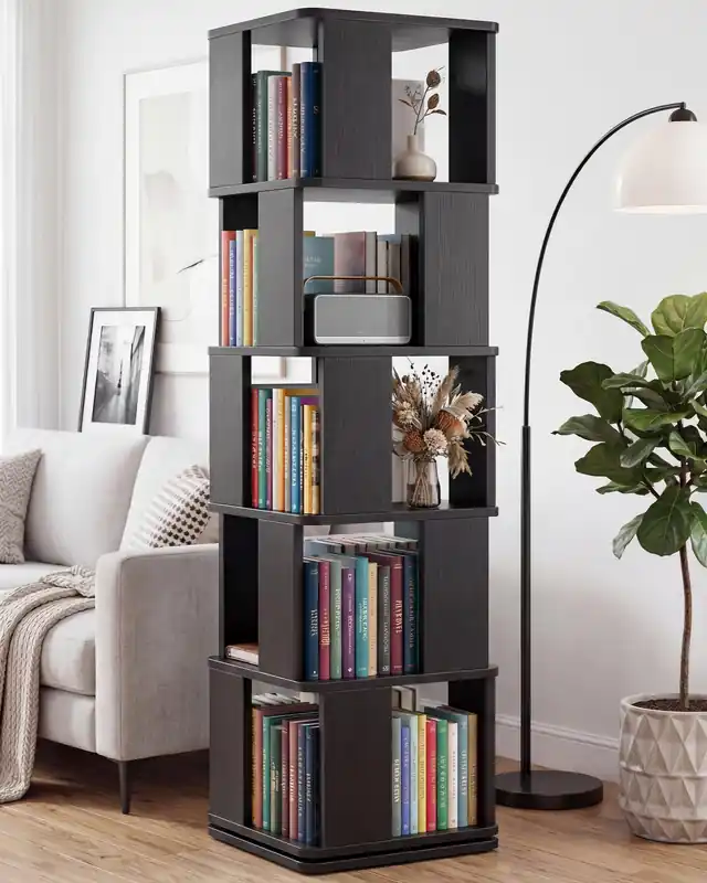 5-Tier Rotating Bookshelf Tower, 360° Spinning Modern Book Storage Bookcase, Stable Display Corner Book Shelf for Kids Room