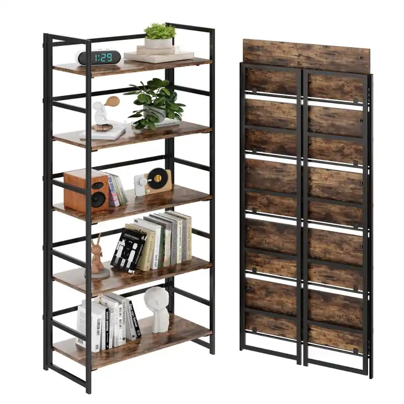 Multifunctional Folding Bookshelf, No-Assembly Plant Stand Storage Rack Shelves for Home Office
