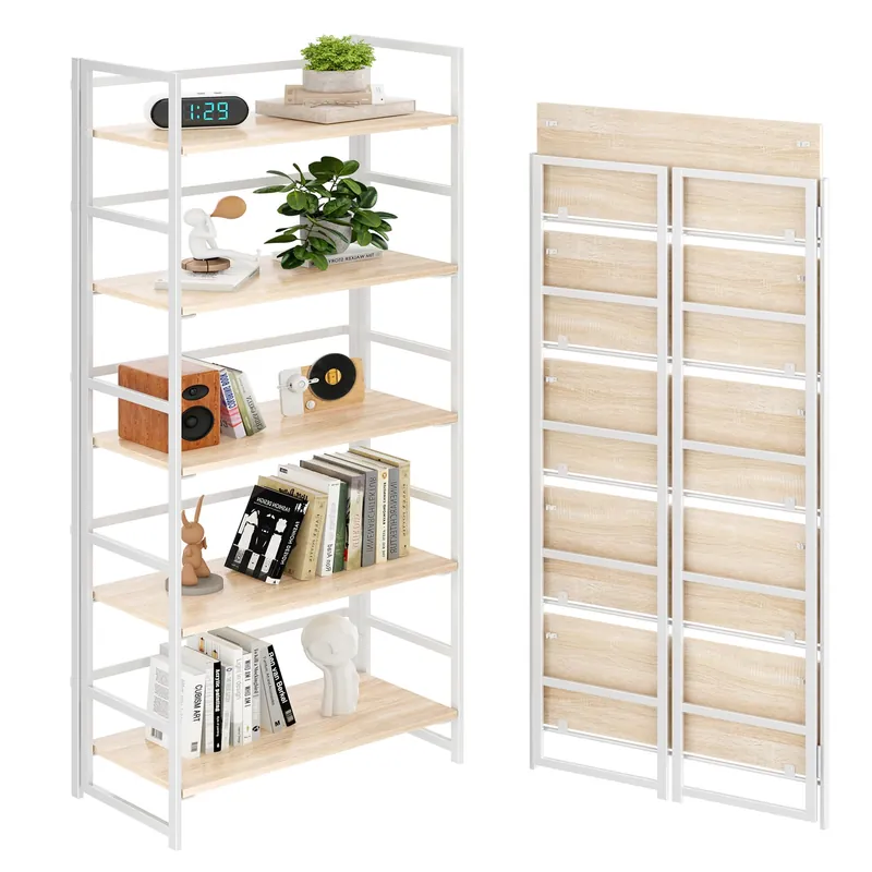 Vintage Multifunctional Folding Bookshelf, No-Assembly Plant Stand Storage Rack Shelves for Home Office