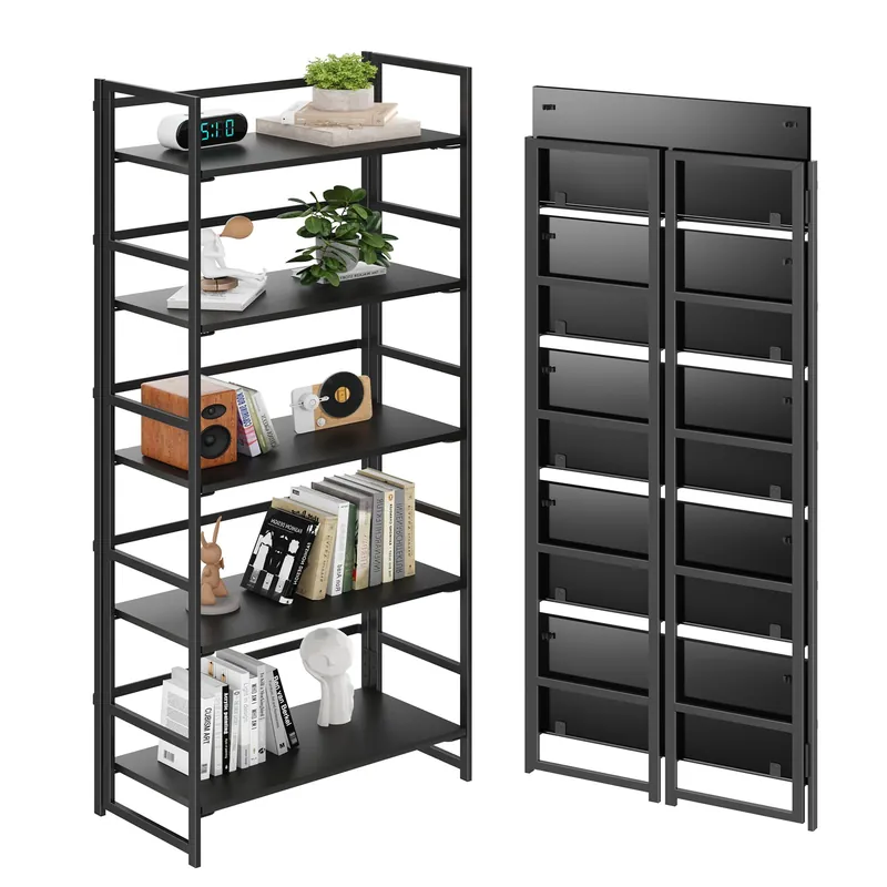 Multifunctional Folding Bookshelf, No-Assembly Plant Stand Storage Rack Shelves for Home Office