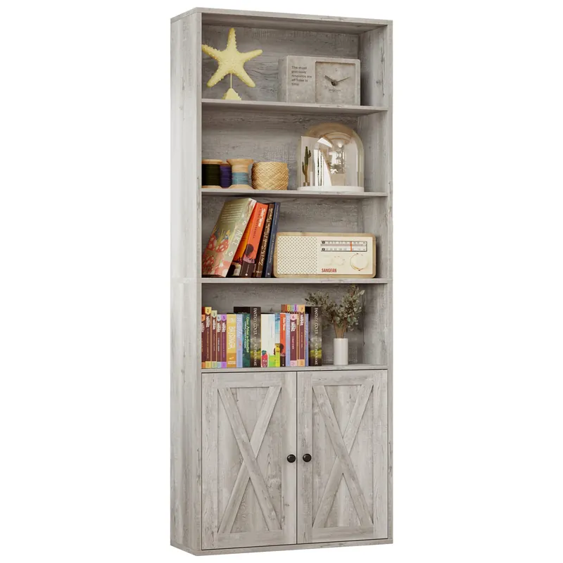 Bookshelves and Bookcases with Doors Floor Standing 6 Shelf Display Storage Shelves