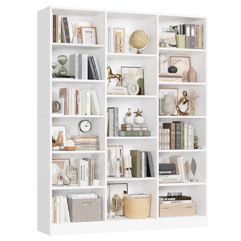 Triple Wide Bookshelf, 6 Tier Large Bookshelf, Bookcase with 17 Open Display Shelves