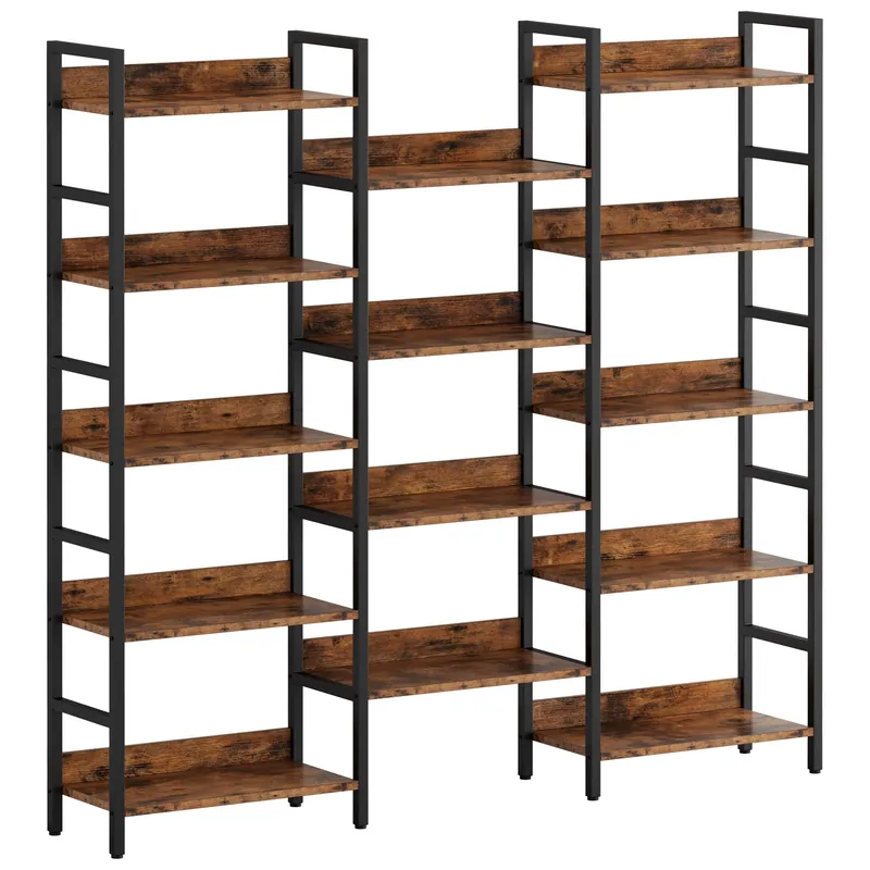 Bookshelf, Bookshelves and Bookcases, 5 Tiers Bookshelf with Baffles, Large Book Shelf with Metal Shelving