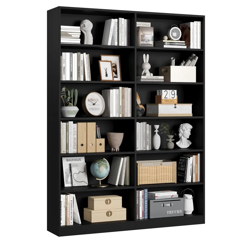 Bookshelf and Bookcase, 6-Tier Double Wide Bookshelves, Freestanding Display Storage Shelves,