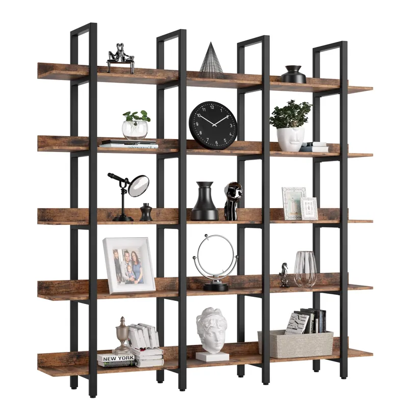 Bookcase and Bookshelves Triple Wide 5 Tiers Large Open Shelves
