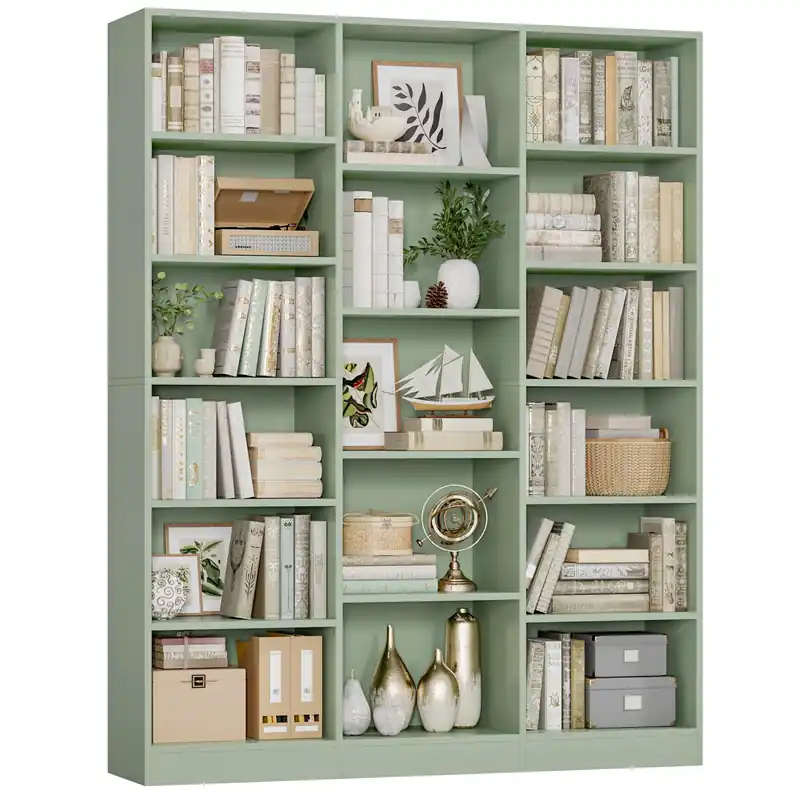 Triple Wide Bookshelf, 6 Tier Large Bookshelf, Bookcase with 17 Open Display Shelves