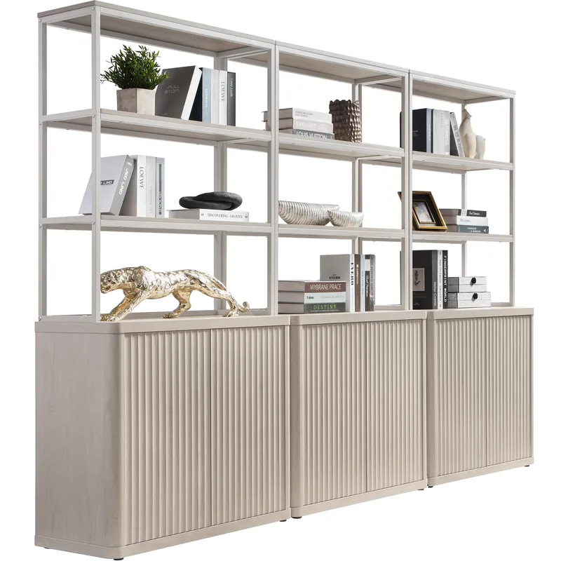 Book Shelf Fluted Bookshelf 71" Tall Bookcase with Doors Storage 5 Tier Mid Century Modern Bookshelves Large Shelves