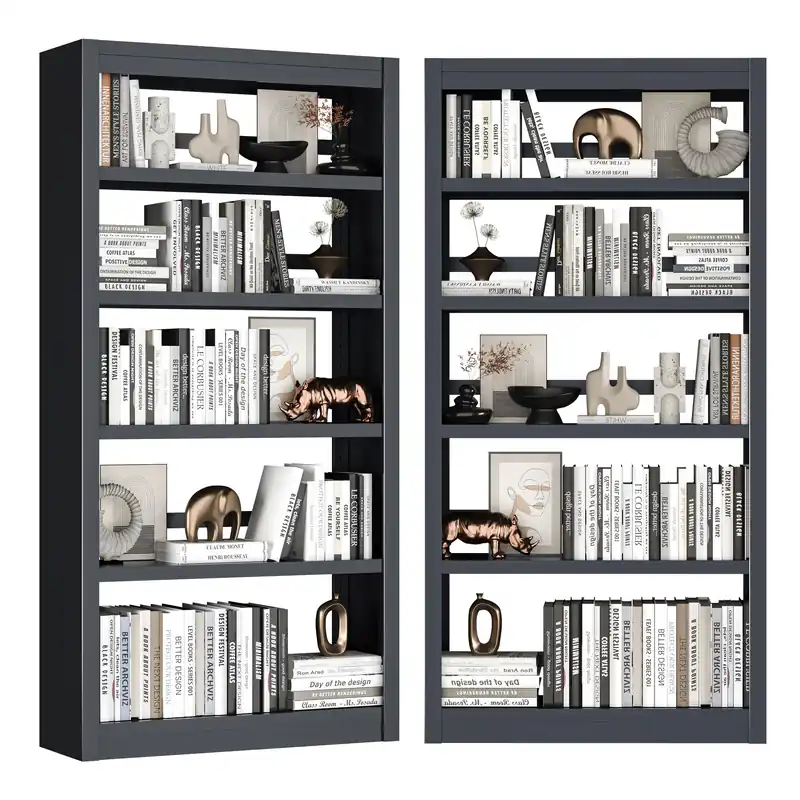 Black Bookshelf,6-Tier Bookcase with Adjustable Storage Shelves