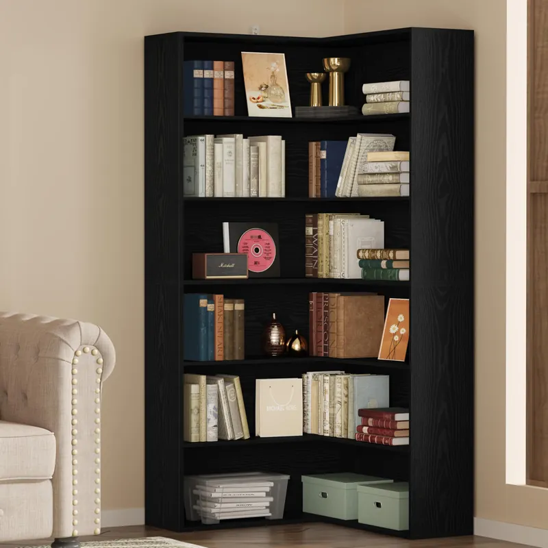 Corner Bookshelf, 6 Tiers Corner Bookcases with Baffles Etagere Shelf Storage Rack for Living Room Home Office,