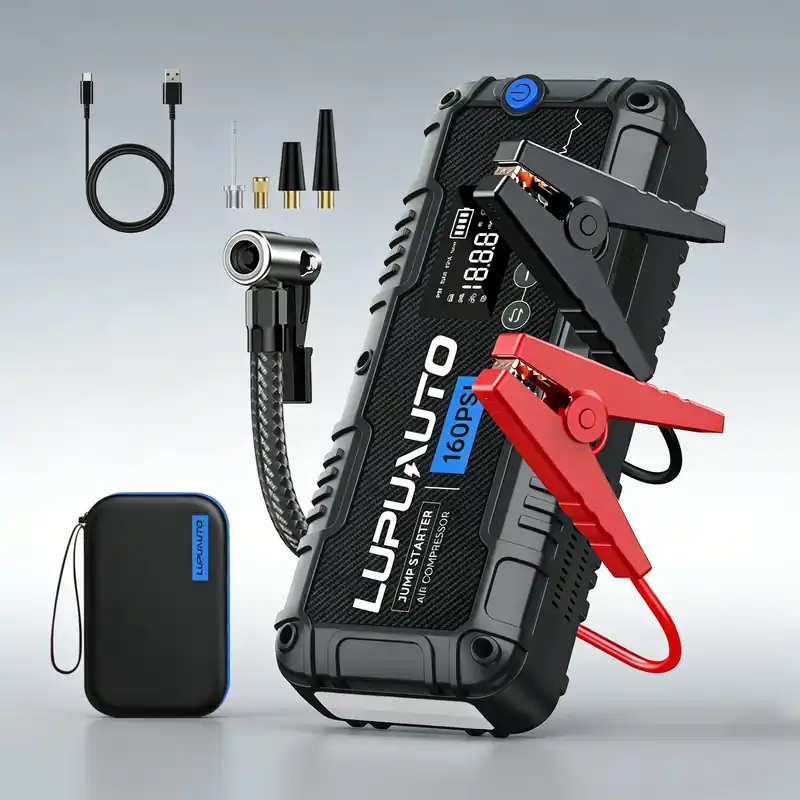 4 In 1 Car Jump Starter with LED Lighting 4000A Portable Car Battery Charger Power Bank Tire Inflator Pump 160PSI Air Compressor