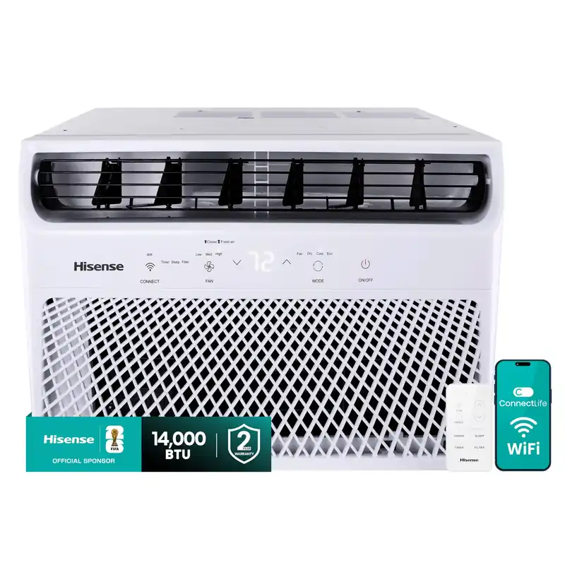 Hisense 14,000 BTU Smart Window Air Conditioner, 3 modes (Cooling, Fan, Dehumidifier), Easy Installation,Ultra Quiet, 2 Years Warranty
