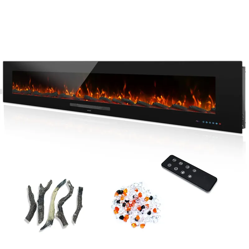 84 inches Electric Fireplace, Recessed & Wall Mounted Fireplace Heater 13 * 13 Colors Flame &Fuel Bed w/5 Dimmer, Touchscreen &Remote Control Temp, Overheating Protect, Hardwired, 1500W, Black