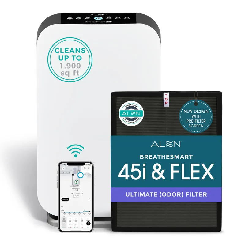 Alen HEPA Air Purifier for 1,900 Sq. Ft. Large Rooms - BreatheSmart 45i with Odor (Ultimate) Filter, Perfect for Bedrooms & Home office - Captures Dust, Pet & Household Odor