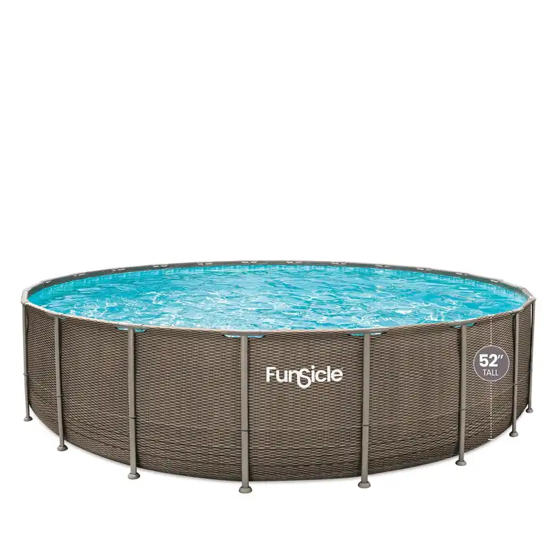 Funsicle Oasis Designer Above Ground Metal Frame Swimming Pool Set – with FB1800S AutoSkimmer Pump, Ladder, Cover, Cloth & Deluxe Maint. Kit, 22‘ x 52", Round, Double Rattan