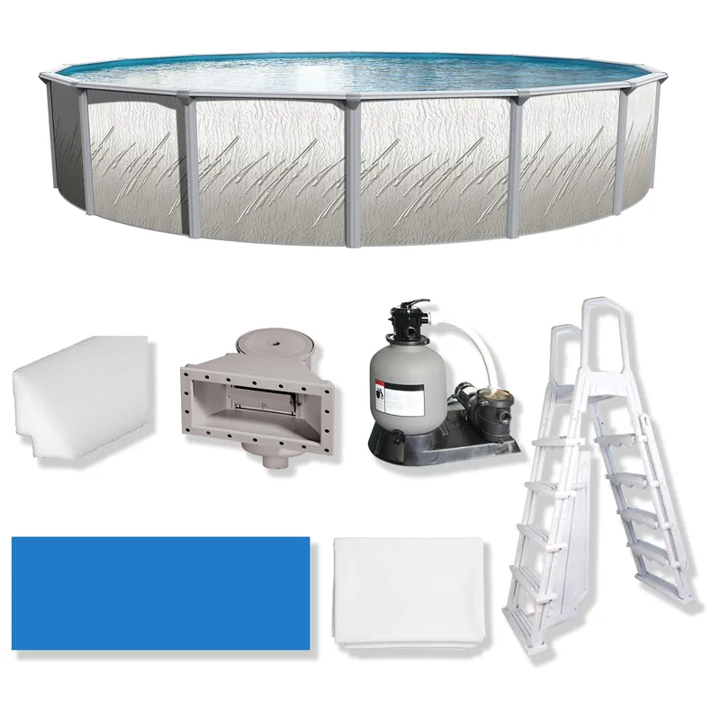 Puri Tech 15‘ x 52" Lakeview Above Ground Swimming Pool Set with Liner, Filtration System, Skimmer, Ladder, Liner Pad, and Pool Cove for Complete Backyard Swimming Pool Setup