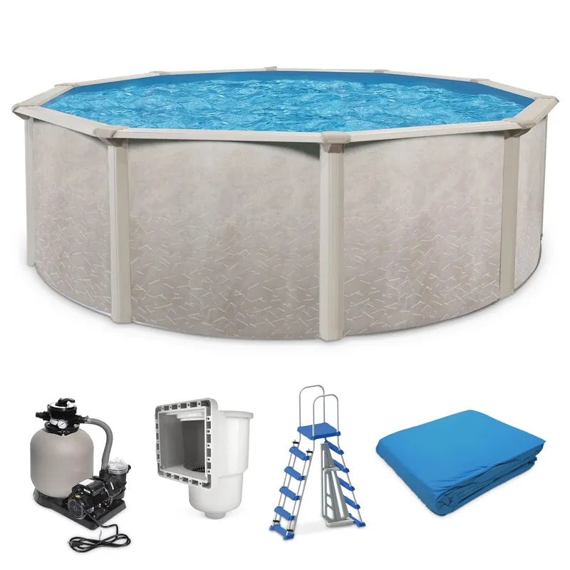 Aquarian Phoenix 21 Foot Round x 52 Inch Deep Steel Frame Above Ground Swimming Pool Set with Sand Filter, Pump, Ladder, Pool Liner, and Skimmer