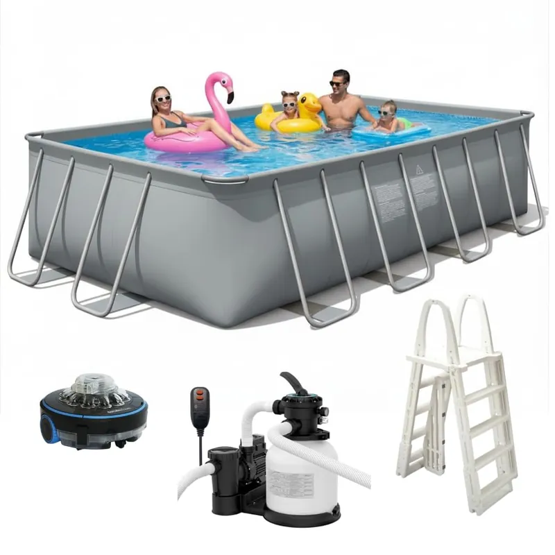 CaliFun Soft Sided Frame Pool Durable and Spacious Above Ground Pool Package with Highend Pump and Filter Equipment Set, Heavy-Duty 30 Mil Liner (10‘ x 18‘ Rectangle)