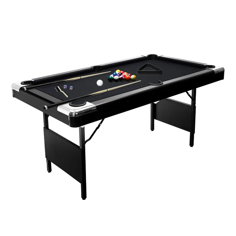 6FT Folding Pool Table for Adults & Famil, Portable Billiards Table Set with Full Accessories, Includes Balls, 2 Cue Sticks, Chalk, Felt Brush, for Home, Basement, Man Cave, Black
