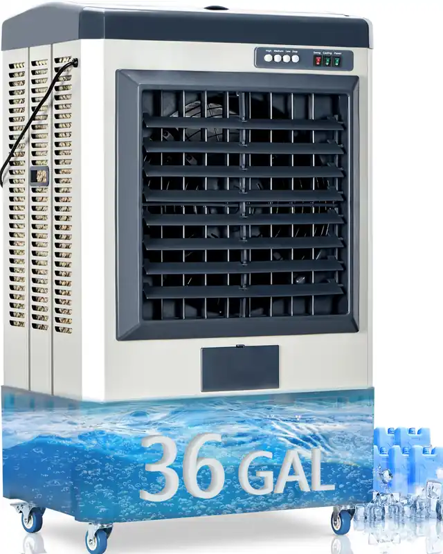 Uthfy 8979 CFM Swamp Cooler, 58" Evaporative Air Cooler with 36 Gal Water Tank, 5 Ice Box, 120° Oscillation, Portable Air Conditioner with 3 Speeds, Outdoor Cooling Fan for Garage, Factory Use, Patio