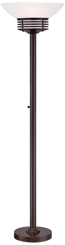 Possini Euro Design Light Blaster Modern Retro Torchiere Floor Lamp Standing 72.5" Tall Warm Bronze White Frosted Glass Bowl Shade Decor for Living Room Reading House Bedroom Home