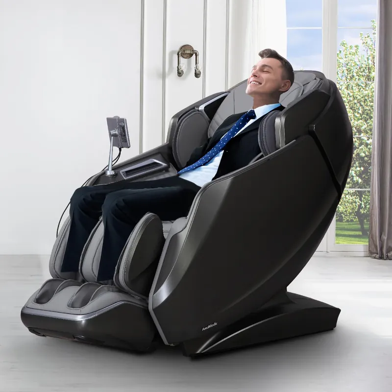 AmaMedic 2026 Revive 4D Massage Full Body Massage Chair Health Fingerprint Sensor AI Health Detection 40 Cell Full Body Air Massage Black (Black)
