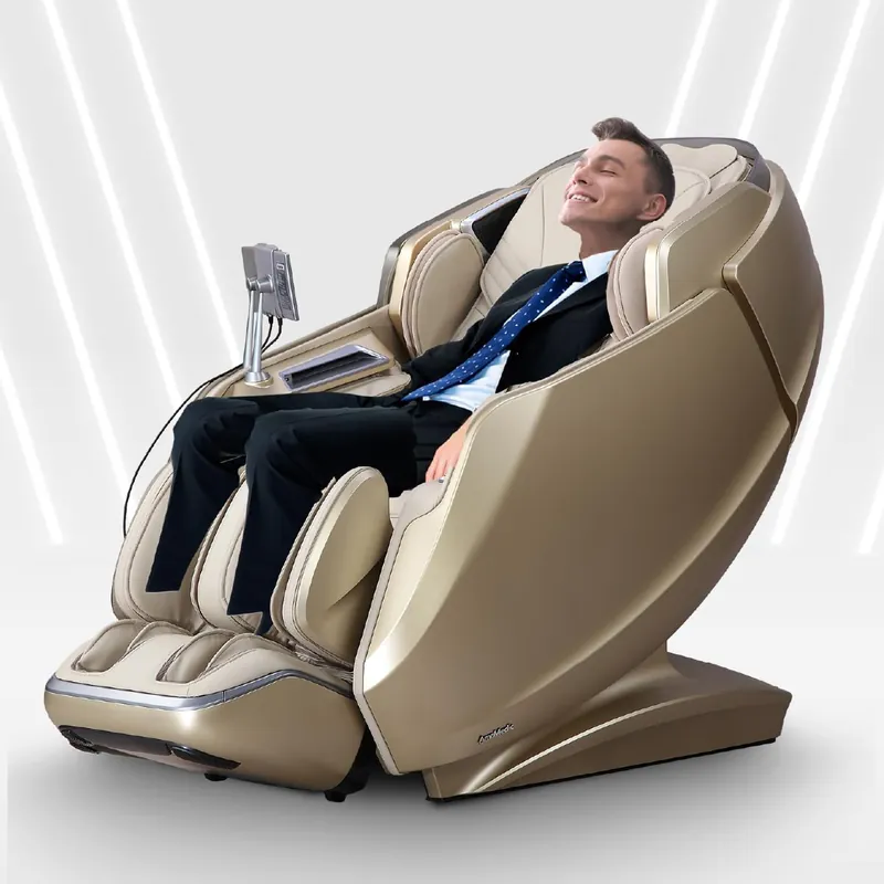 AmaMedic 2026 Revive 4D Massage Health Fingerprint Sensor Massage Chair Zero Gravity AI Health Detection 40 Cell Full Body Air Massage (Beige)