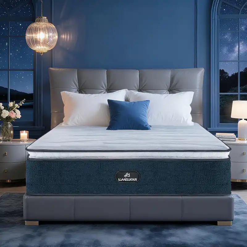 Lomeluous King Mattress, 14”King Size Mattress with 3” Pressure Relief Layer and Coils System for Back Pain Relief & Proper Spinal Support,Cooling Upgrade Medium Firm