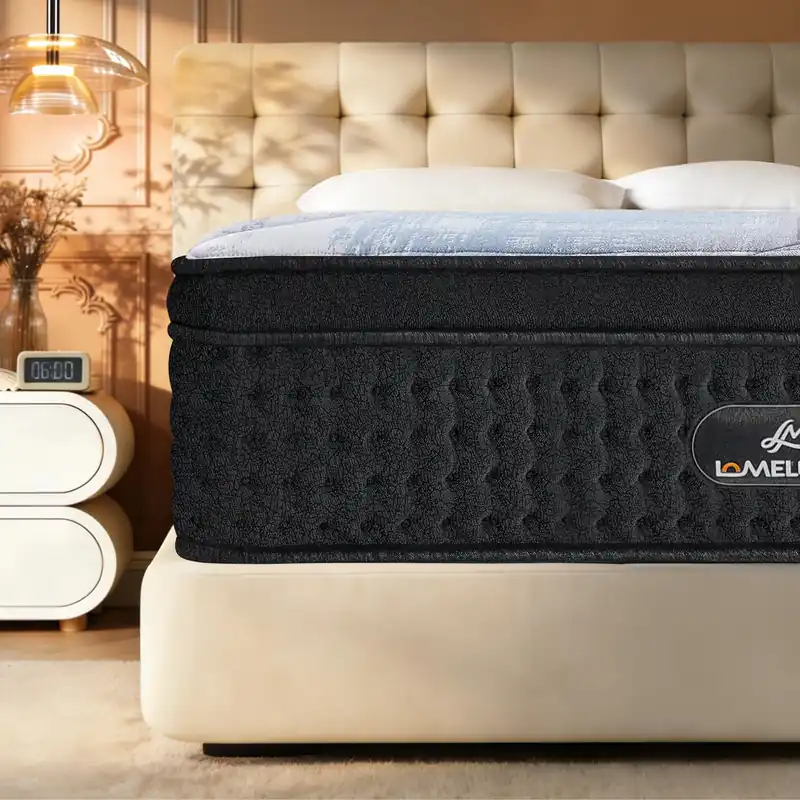 Lomeluous King Mattress, 14” King Size Mattress Hybrid with 4 Layers Premium Gel Memory Foam and Edge Support 7-Zone Pocket Springs, Motion Isolation & Pressure Relief, Medium Firm Comfort in a Box